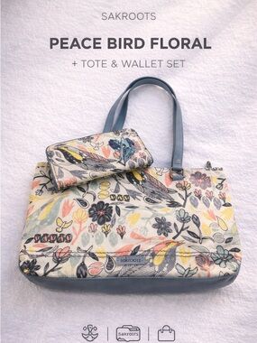 Sakroots Peace Bird Floral Tote + Wallet Set Coated Canvas OS
